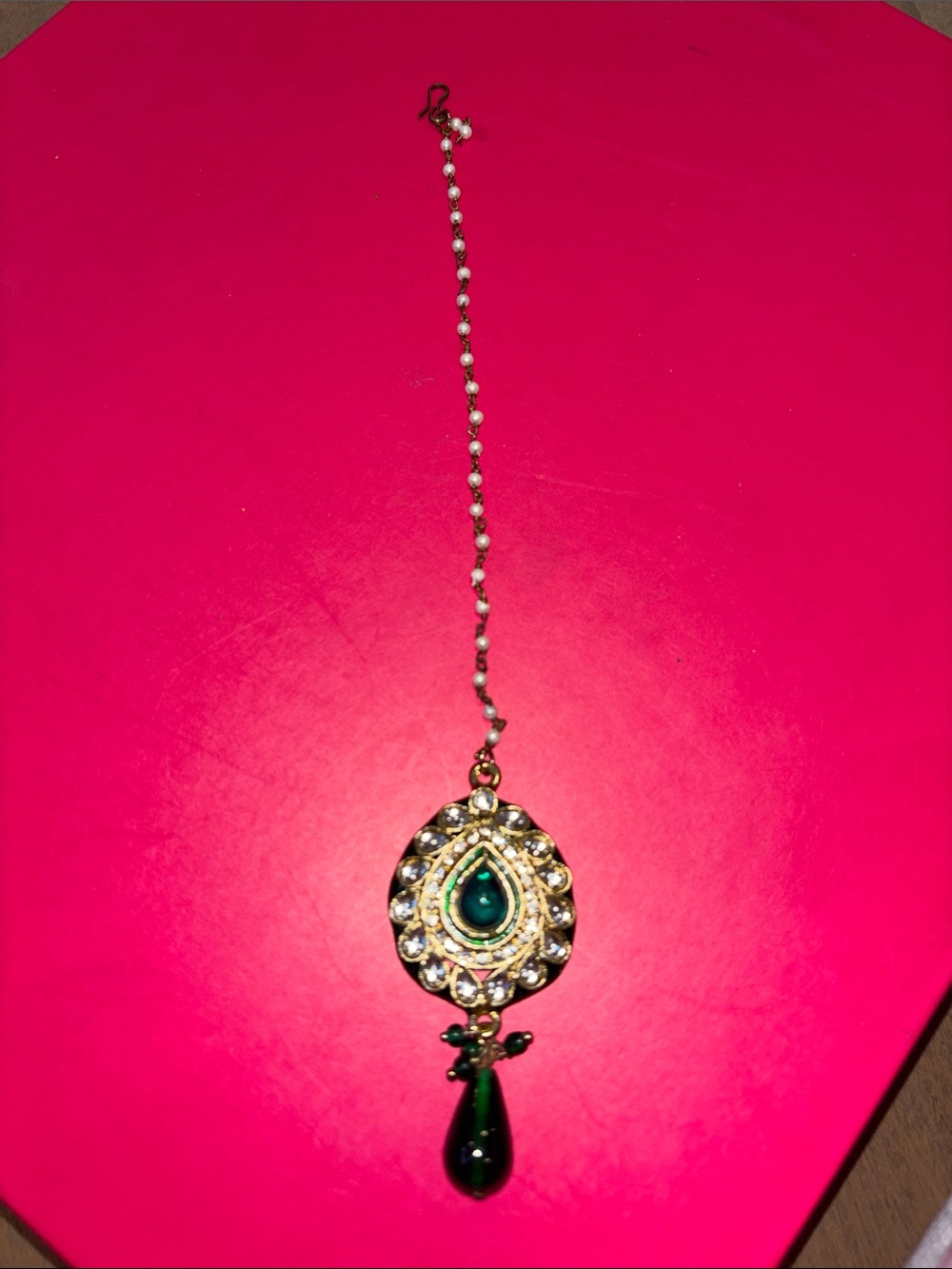 Gold-Tone Green Teardrop Pendant Necklace - Women Jewelry